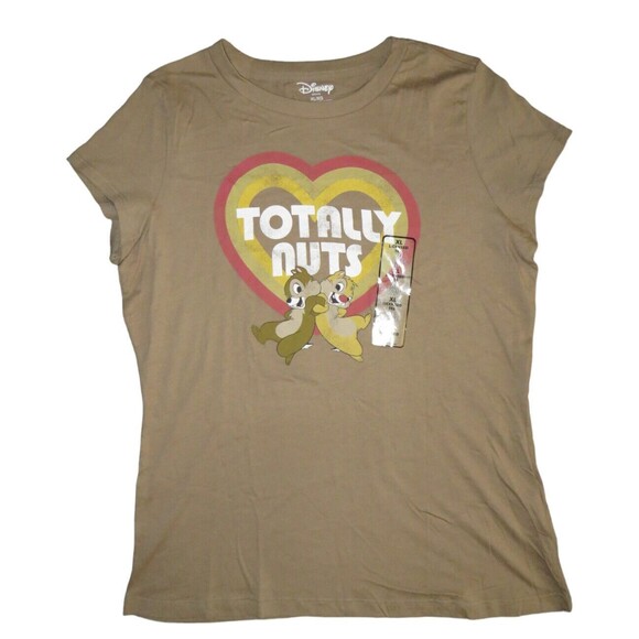 Vintage Disney Women's Chip And Dale TOTALLY NUTS Cotton Fitted Tee Size XL - Picture 1 of 5